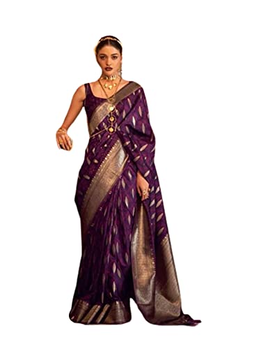 Sari de travail en satin pur pour femme, modèle violet semi-cousu 8670