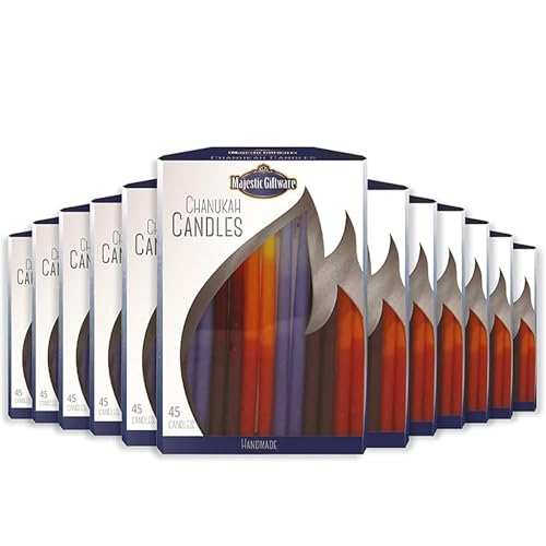 Majestic Giftware Multicolor Hanukkah Candles 12 Case - CP215 | 45 Dripless Chanukah Candles for All 8 Nights of Hanukkah | Chanukah Candles Fits Most Menorahs (Blue/Red/Orange)