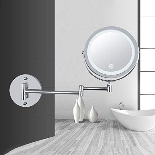 Makeup Mirror Mirror Wall Mounted Makeup with LED Light 10X Magnification 7 Inch Double- Sided Swivel Extendable Round USB Charging Touch Dimming Vanity Shaving for Bath Spa and Hotel