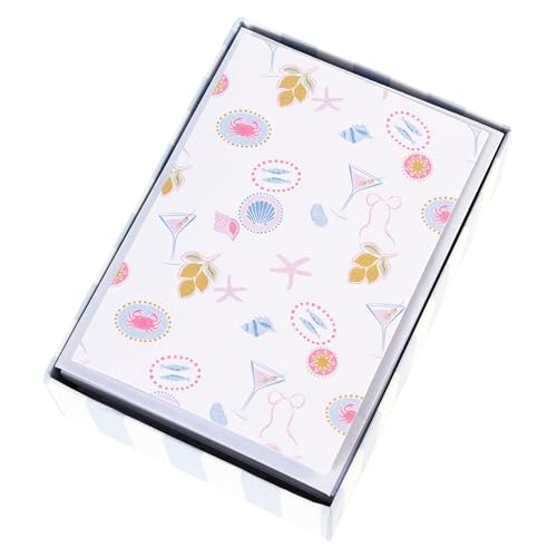 Image of Graphique Coastal Boxed Letters | Blank Note Cards with Envelopes | 16 Count All Occasion Greeting Card Set | 3.25 x 4.75 Inches | High Quality Thick Paper Stationery with Unique Coastal Design