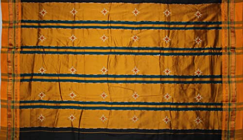 Image of Women Ilkal Cotton Blended Silk Kasuti Embroidery Saree with Traditional Stripe Pallu Unstitched Blouse Pattu