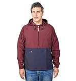 OUTDOOR SHAPING Men's Pullover Rain Jacket Hooded Windbreaker Raincoat Waterproof Lightweight, Purple-Navy, Medium