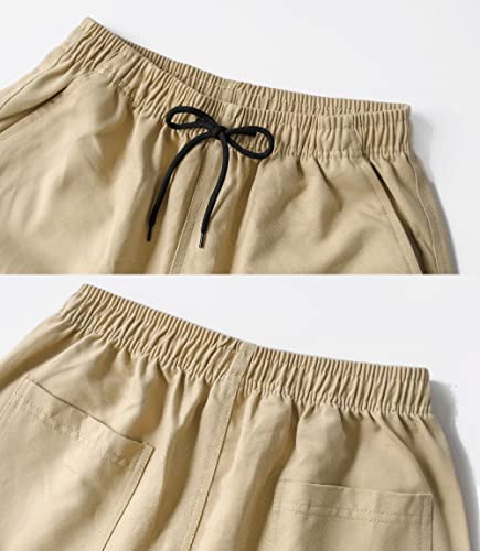 Tlaenson Boys Cargo Shorts Kids Drawstring Elastic Waist School Summer Bermuda Shorts Khaki 6-7 Years/Size 130 #TOP3