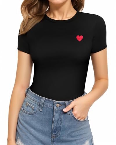 Image of MANGOPOP Women's Round Neck Short Sleeve Bodysuit T Shirts Basic Body Suit Tops