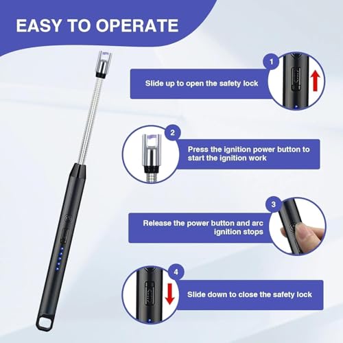Image of Rechargeable Electric Gas Lighter for Kitchen, Lighter for Gas Stove, Candles, Pooja, 1 Year Warranty, C-Type USB, Kitchen Tools, Multi Purpose - 360 Flexible & Windproof, Black
