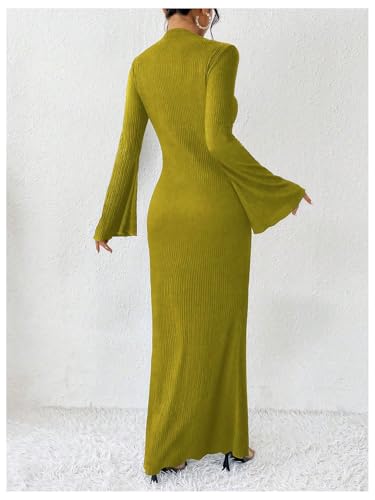Image of GORGLITTER Women's Bell Long Sleeve Cocktail Maxi Dress Crew Neck Bodycon Fishtail Casual Long Dresses