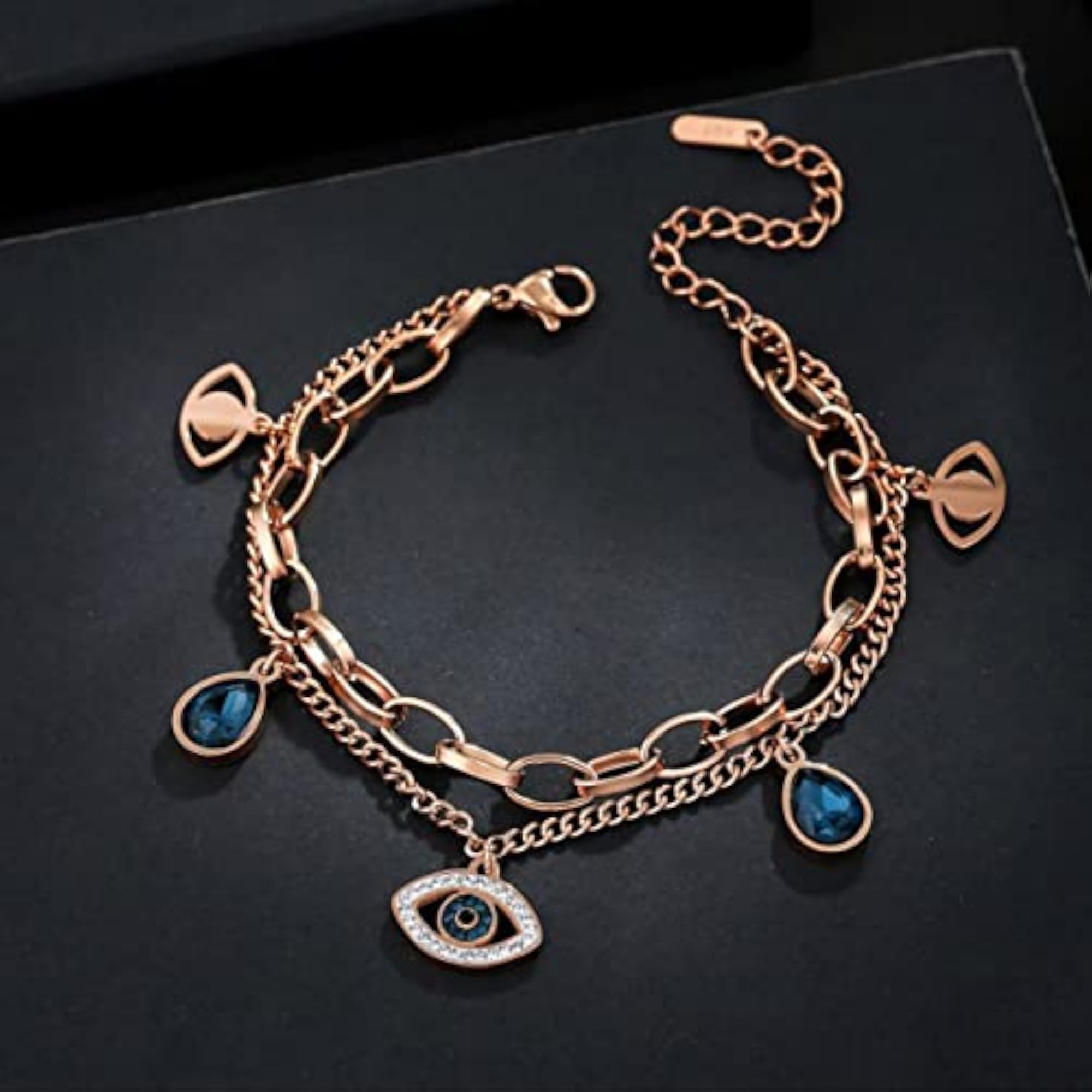 Crystal Evil Eye Bracelet, Stainless Steel