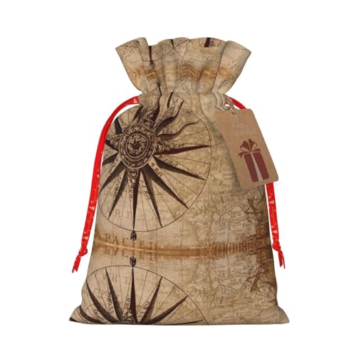 Sacchetto regalo in lino con coulisse e mappa della bussola,