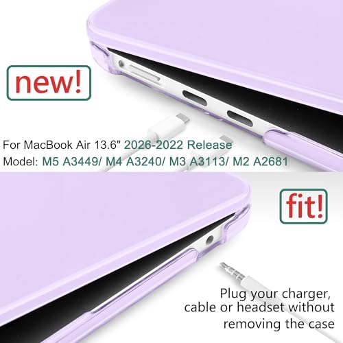 Image of DONGKE Compatible with MacBook Air 13 inch Case M5 M4 M3 M2 2026 2025 2024-2022 A3449 A3240 A3113 A2681, Plastic Hard Shell & Keyboard Cover for MacBook Air 13.6 inch, Crystal Purple