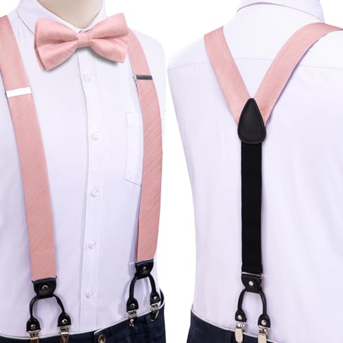 Image of Dubulle Suspender and Bow Tie for Men Paisley Solid Mens Suit Braces Pretied Bowtie and Handkerchief Cufflinks Formal Wedding