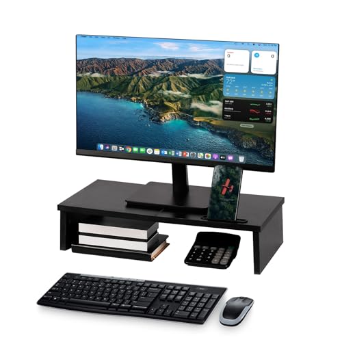 Qupui 21" Monitor Stand Riser with Phone Holder, Monitor Stand for Desk, Computer Monitor Stand, Desk Shelf for Top of Desk, Desktop Organizer for Laptop, Printer, TV