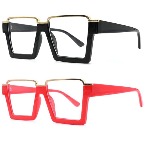 Image of Onrtry Oversized Square Blue Light Glasses for Women Men Fashion Semi Rimless Glasses Non Prescription Eyeglasses