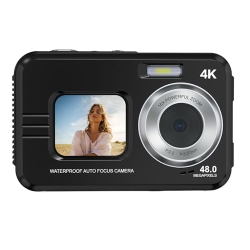Tosuny Cámara Subacuática 4K de 11.5 Pies, Cámara Digital a Prueba de Agua de 48MP con Pantalla Dual para Selfies, Zoom Digital de 16X, Enfoque Automático, Temporizadores, Luz de (Black)