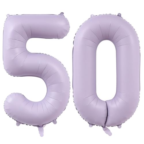 Image of Pastel Purple 50 Number Balloons,40 Inch Light Purple 50 Balloons Large Helium Foil Mylar Number Balloon for Birthday Party Anniversary Decorations