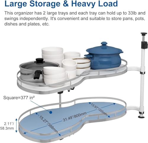 Organizer Estraibile angolare da 36 Pollici per mobiletto da Cucina, Soluzione di stoccaggio a Doppio ripiano per Angoli ciechi, Design Estraibile Destro per Bagno e armadietto, or