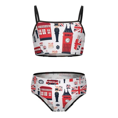 England Symbols Print Girls Bikini Swimsuit Two Piece Bathing Suit Beach Swimwear