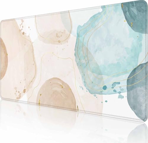 Large Gaming Mouse Pad with Stitched Edges, Desk Mat Extended Keyboard Pad, Non-Slip Rubber Base Desk Pad for Keyboard and Mouse, 31.5X15.7 inch,Boho Bubble Watercolor
