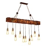 Ladiqi 10-Lights Wooden Island Chandelier Retro Rustic Pendant Lighting Lamp Multiple Adjustable Han