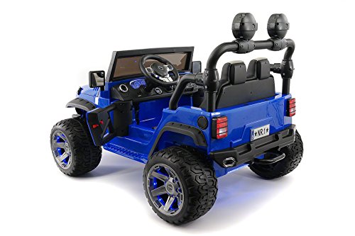 Moderno Kids Explorer 2 (Two) Seater 12V Power Children Ride-On Car Truck with R/C Parental Remote + EVA Rubber LED Wheels + Leather Seat + MP3 Music Player Bluetooth FM Radio + LED Lights (Blue)