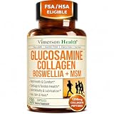Glucosamine Chondroitin with 1200mg Hydrolyzed Collagen Peptides, Boswellia Extract, Quercetin, Bromelain, MSM – Hair Skin Nails and Joint Supplement for Women & Men – FSA Eligible 120 Capsules