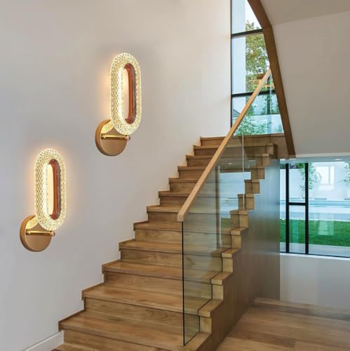 Image of Groeien 12W | 3 Color Modern LED Crystal Oval Wall Sconce Gold Wall Light for Bedroom Living Room Corridor Lighting Fixtures Wall Mount (Crystal Oval, 1, Count)