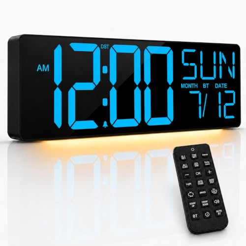 Image of JALL 18 inch Large Digital Wall Clock with Big Numbers, Remote, Timer, 12 RGB Wall Clock with Date and Temp for Teachers Seniors, Digital Clock for Arena, Gym, Living Room Classroom Decor (Blue)