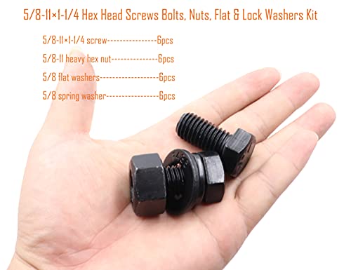 Image of LBY 8 Sets Hex Bolts Kit, 1 /2-13x1-1 /2'' Hex Head Screws Bolts (Fully Threaded), with Heavy-Duty Nuts, Flat & Lock Washers, Alloy Steel (Black)