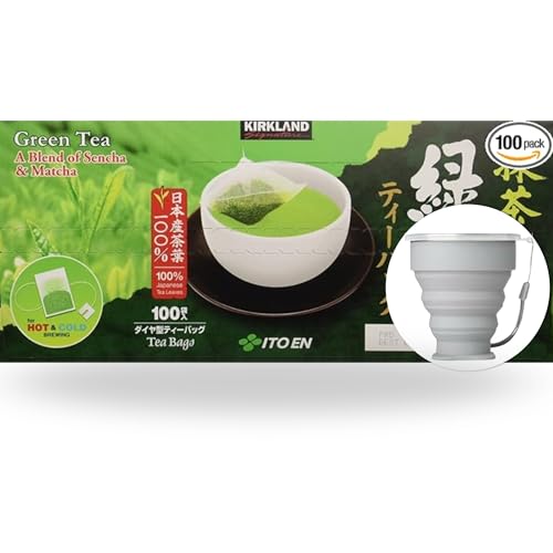 Kirkland Signature Green Tea Bags, 1.5 g, 100-count. Item 979855. Bundle with MORALZA Silicone Collapsible Cup 200ml - 2 Items.