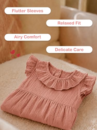 Image of Kidbea Baby Girls' Cotton Dress, Comfortable, Trendy Ruffled Sleeves & Hem, Soft Breathable Fabric for Everyday & Special Occasions