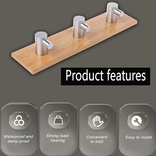 Bamboo-Wood-Key-Holder-for-Wall-Key-Hanger-with-Hooks-Decorative-Wall-Hooks-for-Hanging-Heavy-Duty-Key-Organizer-for-Kitchen-Bedroom-Bathroom-Ideal-Coat-Rack-3-Hooks-Sliver