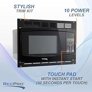 RecPro RV Microwave with Trim Kit | 1.0 Cu. Ft. | 900W | Direct replacement for Greystone and High Pointe (Black) RecPro RV Microwave with Trim Kit 10 Cu Ft 900W Direct replacement for Greystone and High Pointe Black