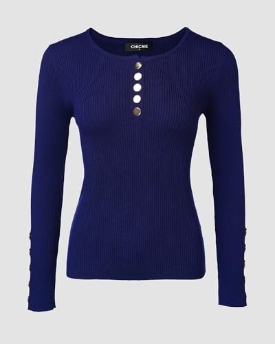 Womens V Neck Metal Button Down Ribbed Knit Pullover Shirt Long Sleeve Blouse Slim Fit Casual Elegant Basic Top Daily Work3