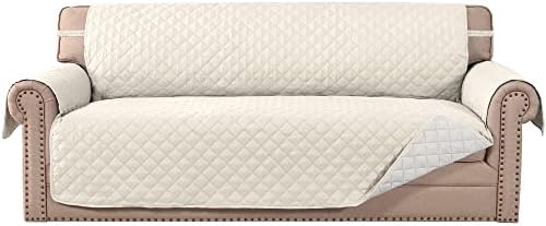 MeilleMaison Sofa Slipcovers Reversible Quilted Sofa Couch Cover Water Resistant Furniture Protector with Elastic Straps for Pets/Kids/Dog(Sofa, Ivory/Beige) (MMCLKSFD03C10)