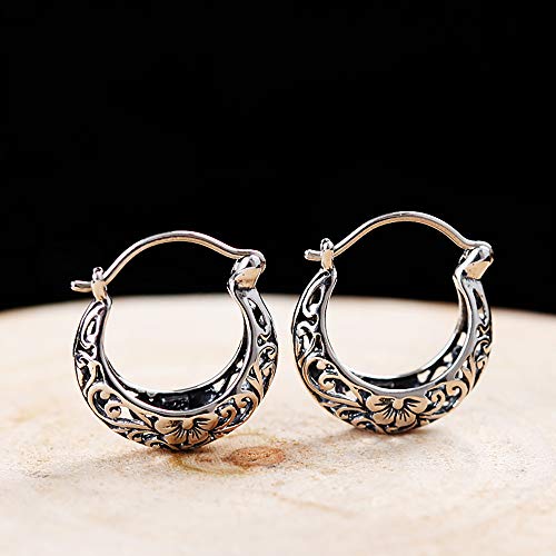 BALMORA 925 Sterling Silver Vintage Filigree Hoop Earrings for Women Floral Flower Heart Clip-on Small Huggie Hoop Earrings Lightweight Oval Hoop Earrings Jewelry Christmas Gifts for Mom3