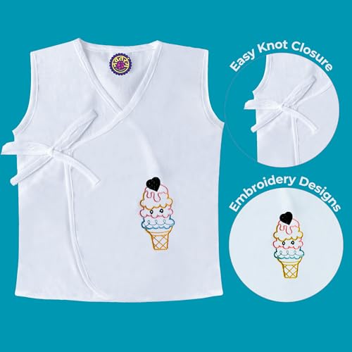Image of Pure Cotton Embroidered Jhablas for New Born Baby 0-3 Months, Soft & Comfortable Vest Jablas Set, for Boys & Girls, Pack of 3, new born baby gifts
