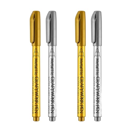 Image of JOUET Metallic Marker Pens Set of 4, Gold & Silver Water-Based Fine Tip Markers, Waterproof & Low Odour, Craft Pens for Paper, Glass, Wood and Metal