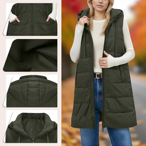 Long Puffer Vest Women 2025 Winter Warm Quilted Sleeveless Vests Puffy Zip Up Fall Coat Outerwear2