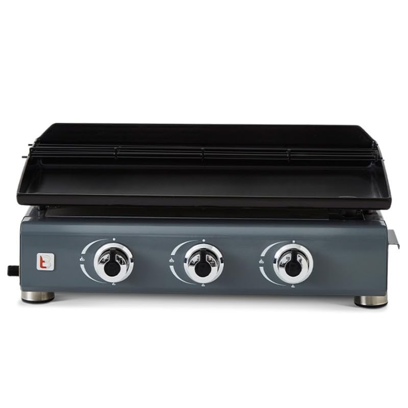 BRASERO - Plancha Silvia II G 3 Feux Gris métallisé Brasero - 3 brûleurs - Plaque acier émaillée de 67 x 34 cm - Grille de réchauffement - Tiroir graisse - Jusqu'à 10 convives - 7,5 kW