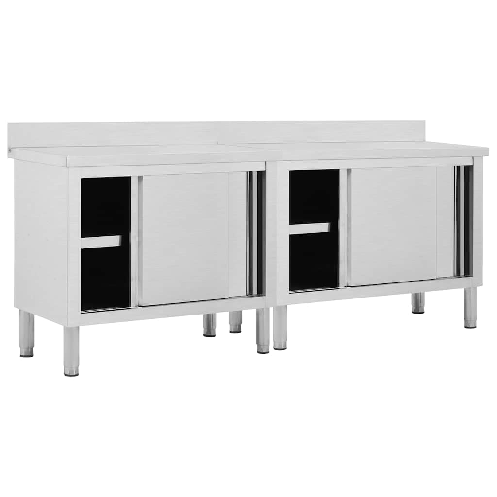 Générique Tables avec Portes coulissantes 2 pcs 200x50x(95-97) cm INOX,Entreprise & Industrie,Restauration,3055902