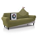 FAVERTI® Funda Sofá Premium 3 Plazas - Funda de Tejido Súper Elástico para Sofás de 180 a 230cm | Modelo BOCAIRENT | Verde | Funda Sofá Súper Ajustable | Protector Sofá Elegante Tacto Algodón