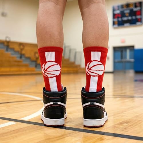 Image of ChalkTalkSPORTS Basketball Socks - Cushioned Mid-Calf Crew - Youth & Adult | Moisture-Wicking Performance Blend, Athletic Basketball Gear, Stay-Up Technology, Arch Support, Breathable, Boys and Men