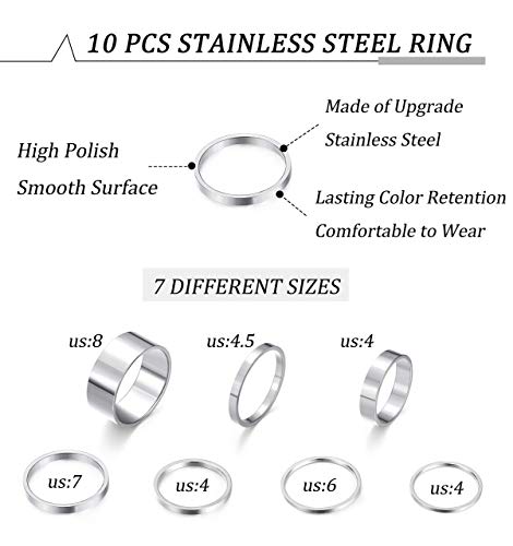HAIAISO 8-10 Pcs Knuckle Rings Set Stainless Steel Ring Simple Smooth Finger Stackable Rings Set for Women Plain Band Rings3