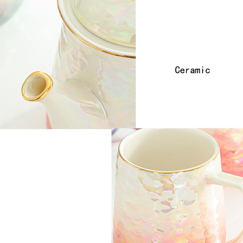 Iridescent Ceramic Tea Set Rotatable Tray Complete of Sets for European Fternoon in Home Living Room