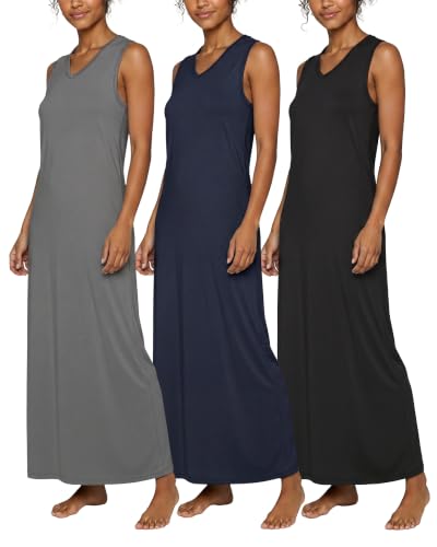 Image of Real Essentials 3 Pack: Women's Soft Tank Nightgown Sleeveless Nightshirt Sleep Dress (Available In Plus Size)