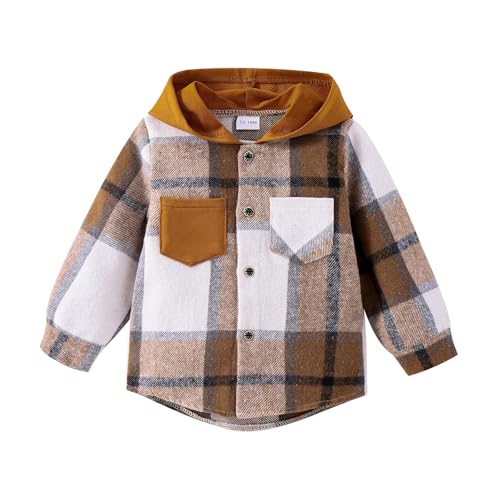 Toddler Baby Boy Clothes Infant Plaid Long Sleeve Button Down Jacket Top Shirt Pocket Fall Winter Outfits 12 Months-5T