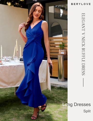 Image of BeryLove Formal Wedding Guest Evening Midi Ruffle Dresses Prom Cocktail Party Mother of The Bride Dress