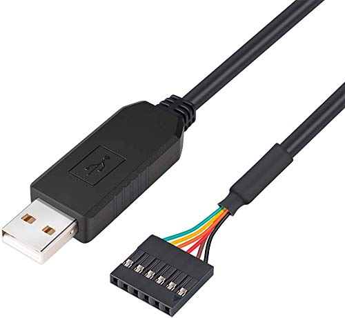 DTech FTDI USB to TTL Serial 5V Adapter Cable 6 Pin 0.1 inches Pitch Female Socket Header UART IC FT232RL Chip Windows 10 8 7 Linux MAC OS for Personal Computer, Laptop, Router (3ft, Black)