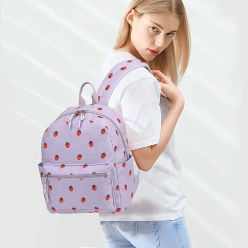 Image of Corduroy Womens Mini Backpack Girls Small Backpack Purse Fashion Casual Daypack School Bookbag (Strawberry Purple)