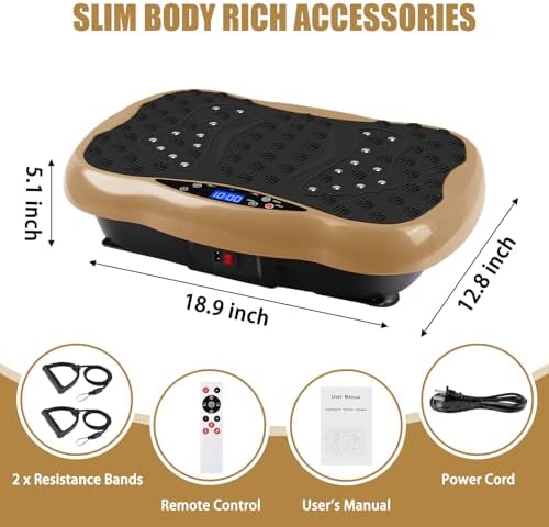 Vibration Plate Exercise Machine, Health & Fitness Full Body Vibration Platform, Portable Vibration Plate Platform for Weight Loss Home Fitness, Lymphatic Drainage, w/Resistance Bands+Remote 6