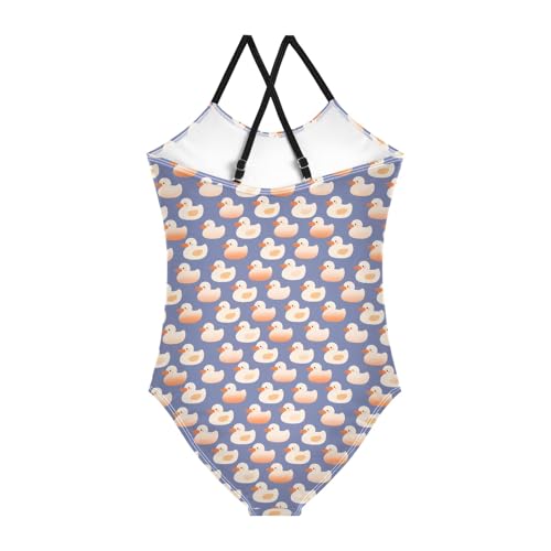 senya Girls Swimsuits One-Piece Swimwear Tie Bathing Suit Beach Summer Round Neck 5-6T Cartoon Duck Purple Background Pattern2